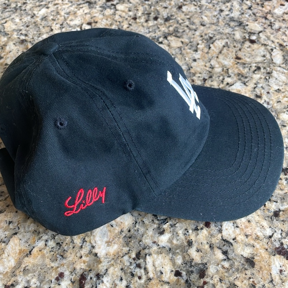 LA Dodgers Black Dad Style Baseball Hat NWOT slide adjustable 100% Cotton - Picture 3 of 6